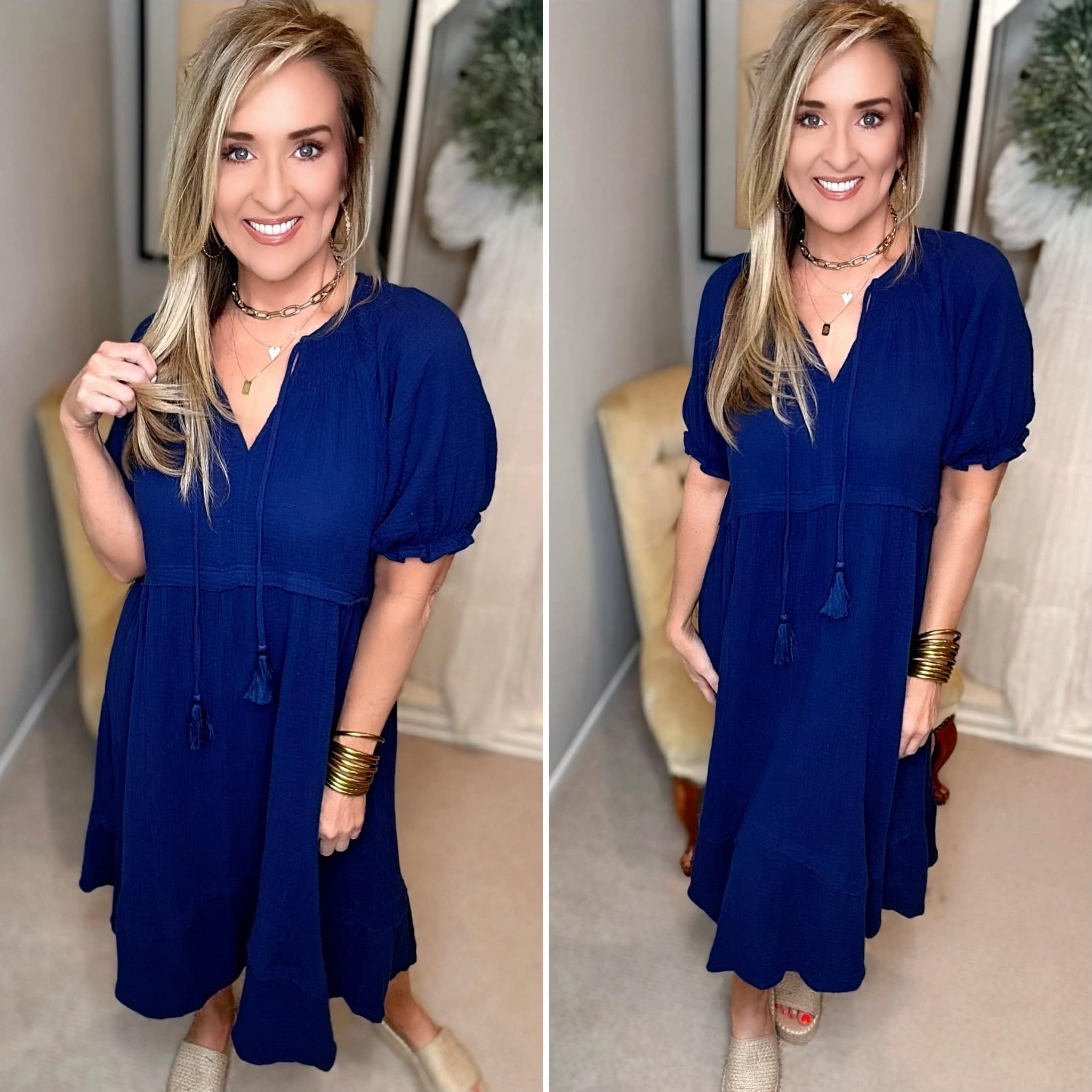 Navy Gauze Midi Dress