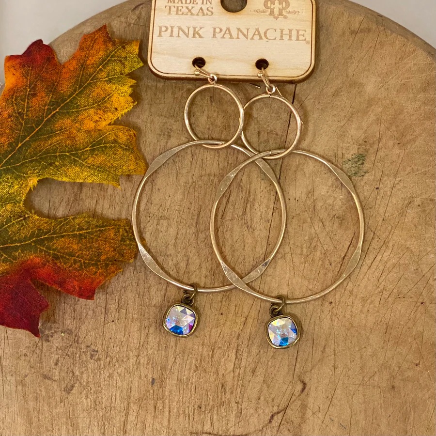 Gold Double Circle Dangle Earrings